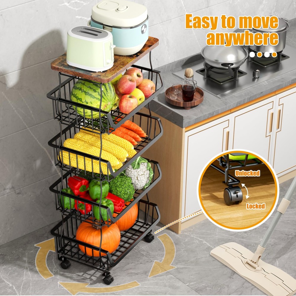 Fruit Vegetable Basket for Kitchen, 5 Tier Stackable Fruit Vegetable Storage ...