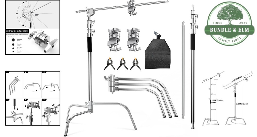 Professional C Stand for Lighting, 10.5ft Adjustable Height and Strong Design