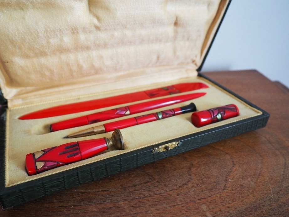 Cubism. Antique French Art Deco Bakelite Writing Set, C .1920