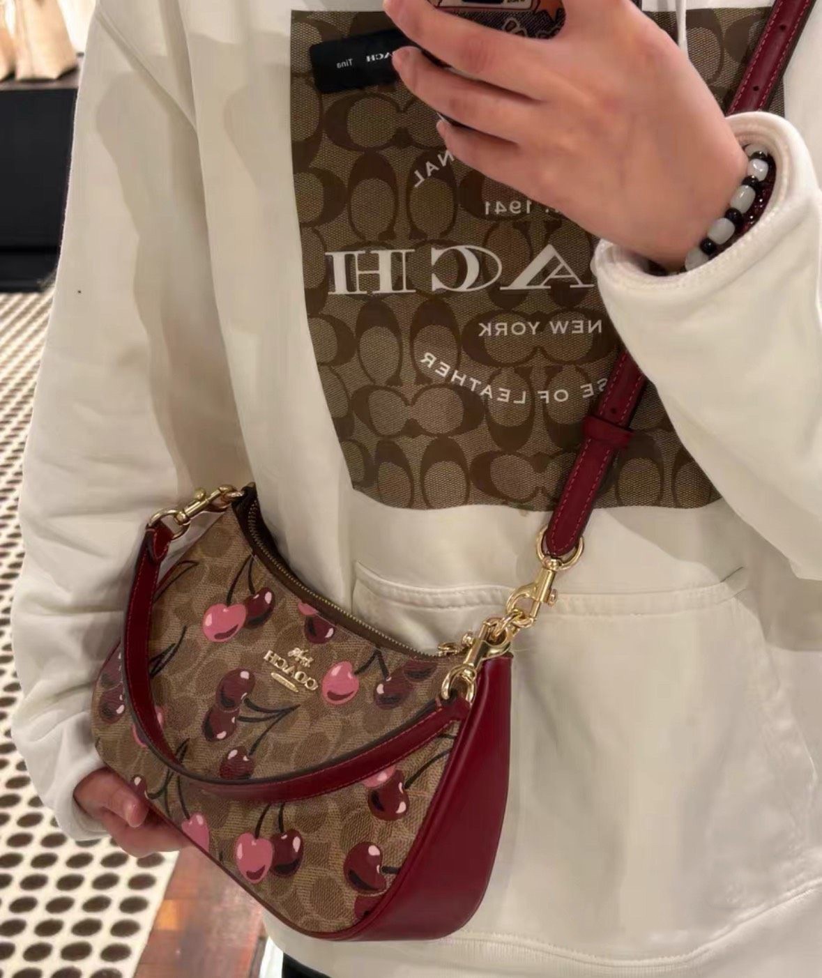 COACH Teri Shoulder Bag Signature Canvas Cherry Print CY694