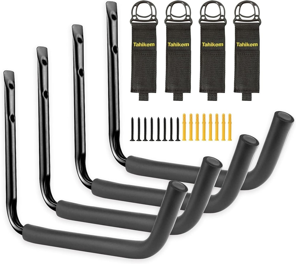 Easy Install Kayak & Bicycle Wall Hooks - Max Load 50lbs, Black Storage Solution