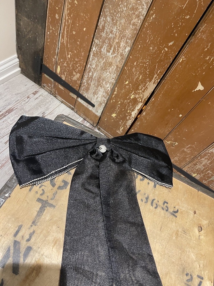 Large Bow Brooch Black Gemstones Accessory