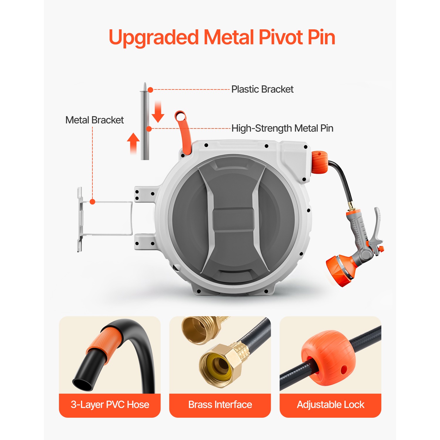 Retractable Garden Hose Reel 1/2 Inch x 145 ft Wall Mounted Garden Hose Reel