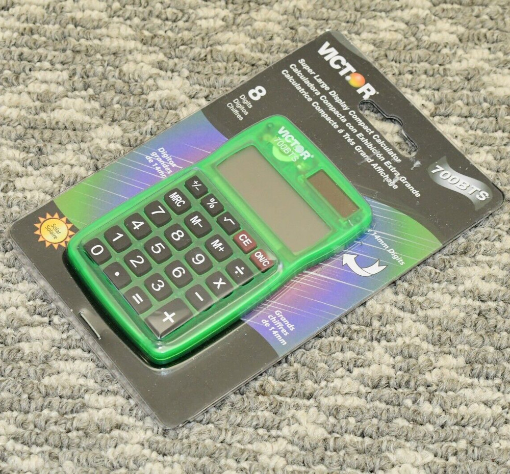 Victor 700BTS Basic Calculator 8-Digits - Clear GREEN Translucent, Solar Battery