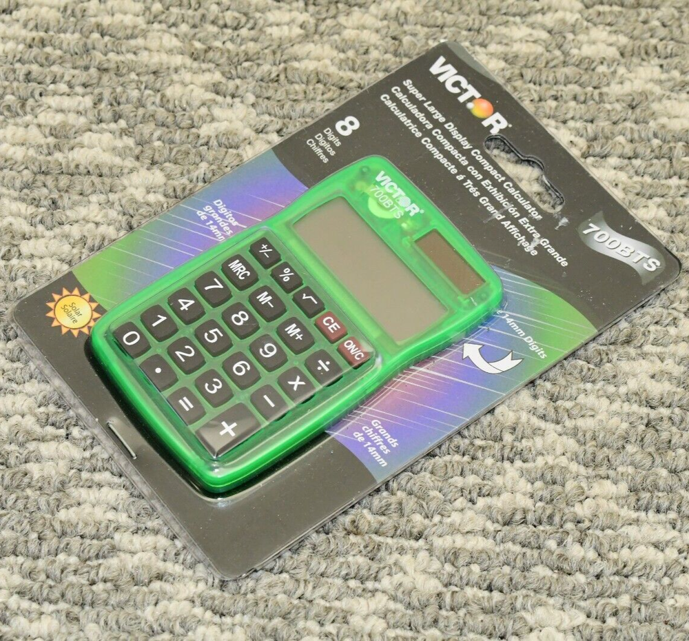 Victor 700BTS Basic Calculator 8-Digits - Clear GREEN Translucent, Solar Battery
