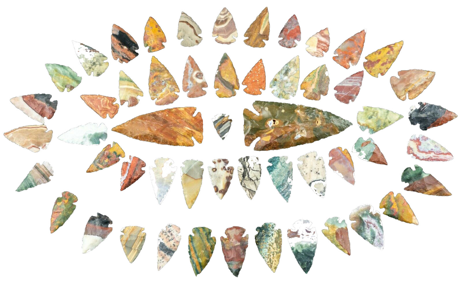 ** 52 Flint ARROWHEAD USA COLLECTION AMAZING COLORS 1"-1.3" Dovetail points **