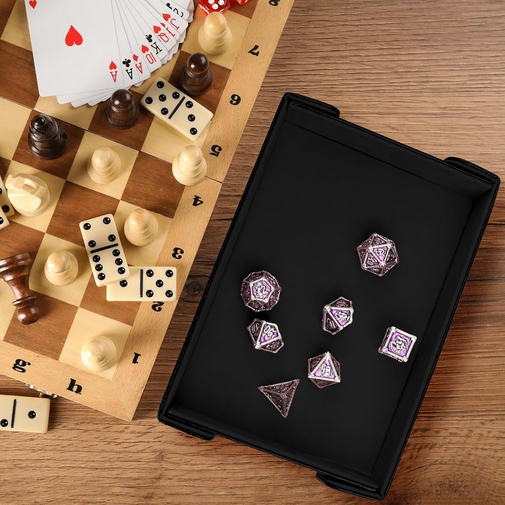 2 Pieces Magnetic Dice Tray Rectangle Folding Dice Rolling Tray PU Leather