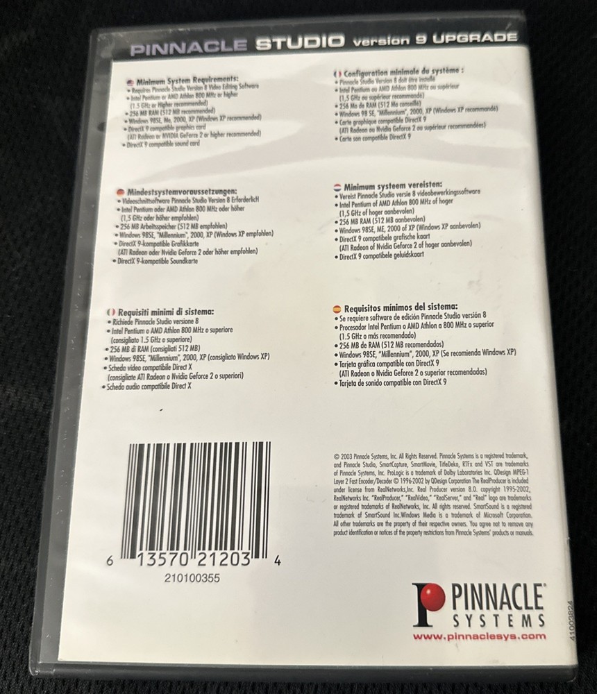 Pinnacle Studio Version 9 UPGRADE Software 2 Discs Video Editing Sys Complete