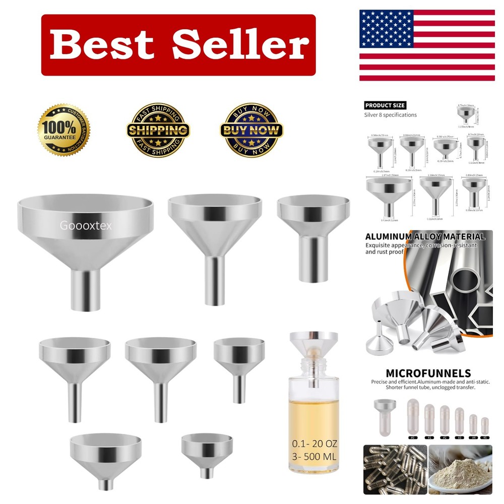 Small Metal Funnels Mini Funnel 8 Size Tiny Bottle Funnel, Miniature Atomizer...