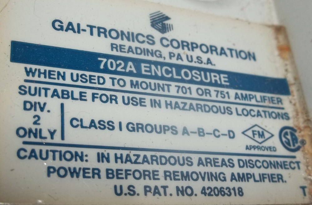 GAI-TRONICS 702A PAGING AMPLIFIER ENCLOSURE (HH2)