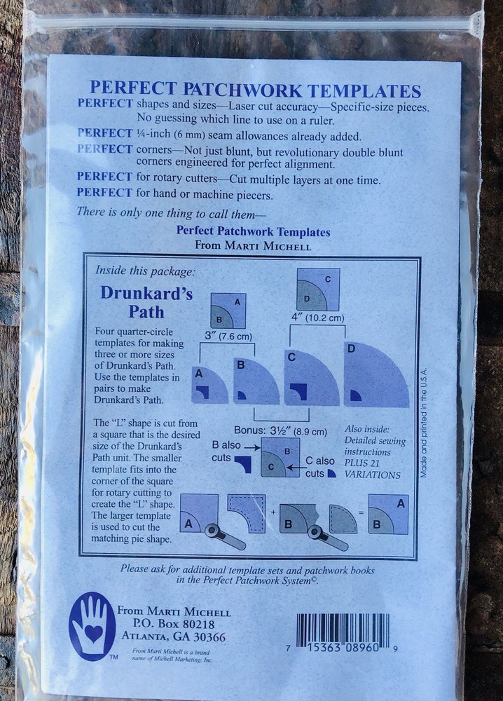 Marti Michell Perfect Patchwork Templates 'Drunkard's Path' Set #8960 4 Piece