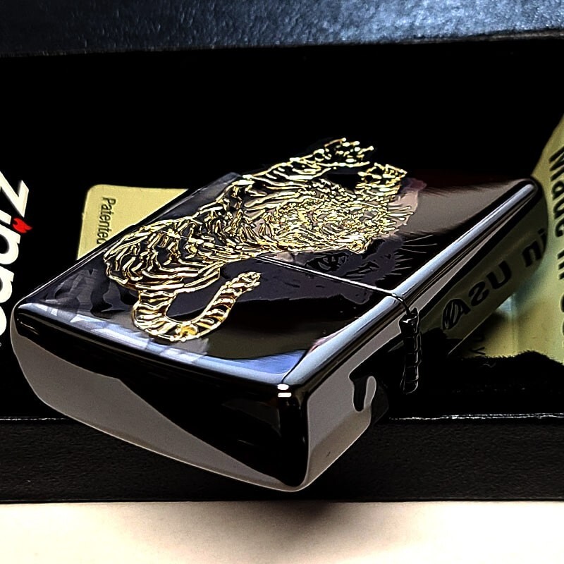 Zippo Tiger Fine Laser Engraving Gold Japanese Pattern One Sided Processing