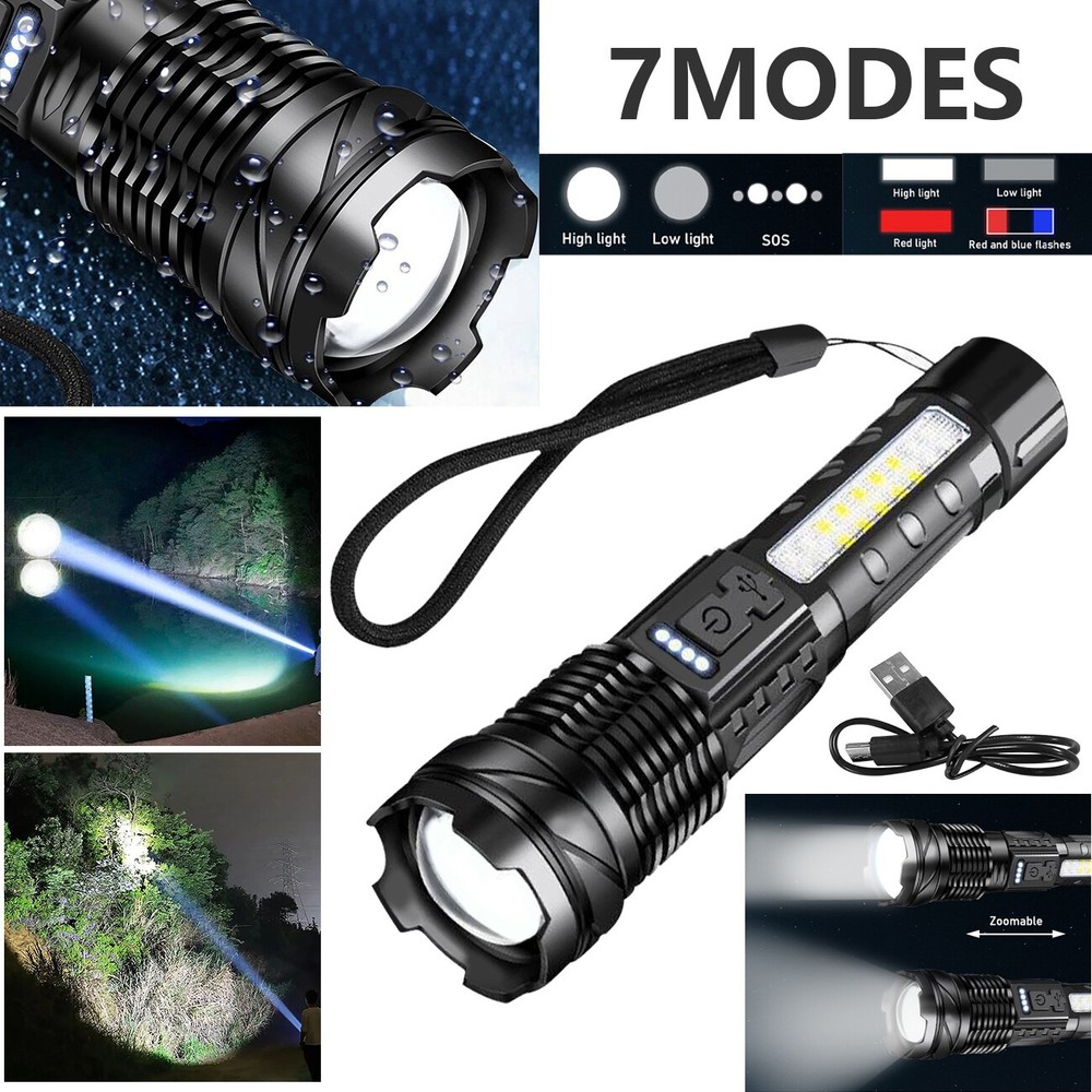 2Pack USB Rechargeable LED Flashlight Zoomable for Camping Hiking & Work