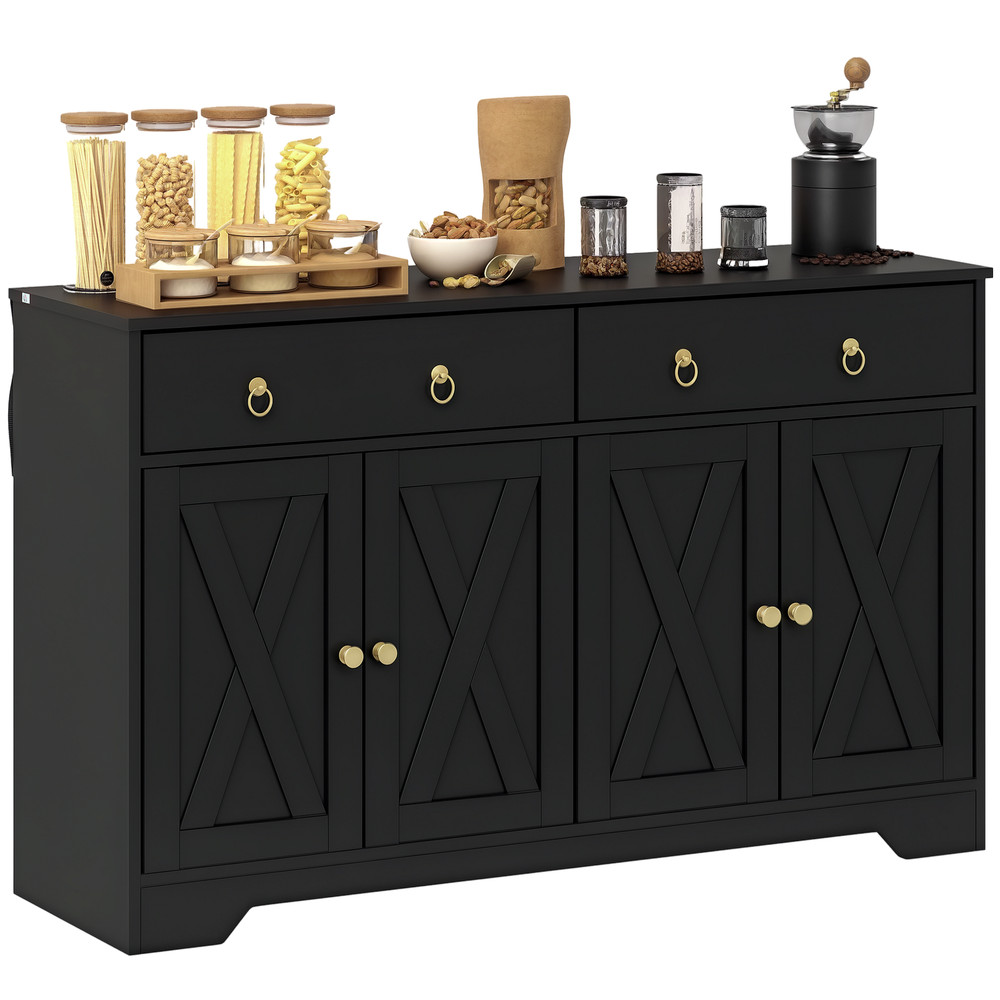 Kitchen Storage Sideboard, Buffet Cabinet with Barn Doors, Black
