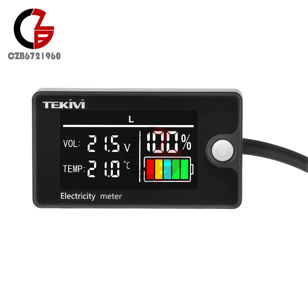 DC8-100V LCD Digital Battery Capacity Indicator Voltmeter w/ Temperature Display