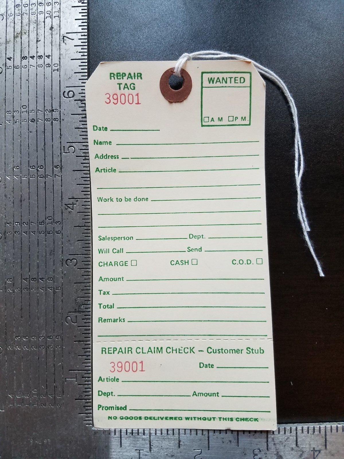 Repair Tags 100 count 6-1/4" x 3-1/8" Reinforced Consecutively Numbered Manila