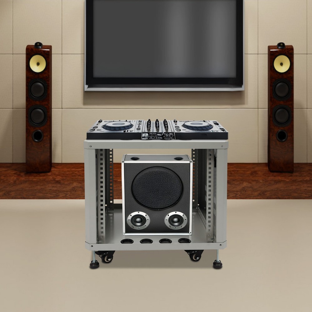 Grey Server Rack Open Cabinet 9U Network & Stereo Rack With Caster Wheels