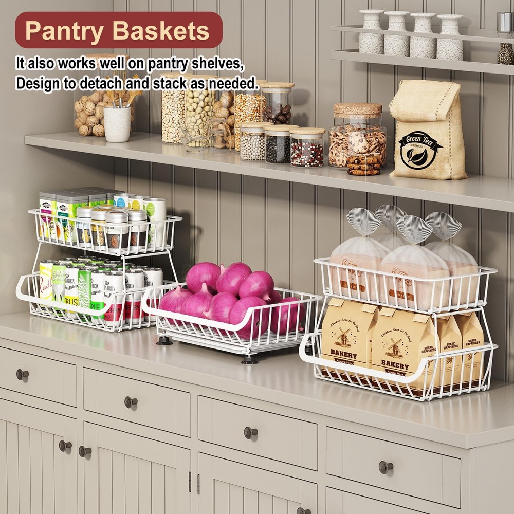 3Tier Rolling Pantry Cart w/Wheels Stackable Wire Storage Organizer White