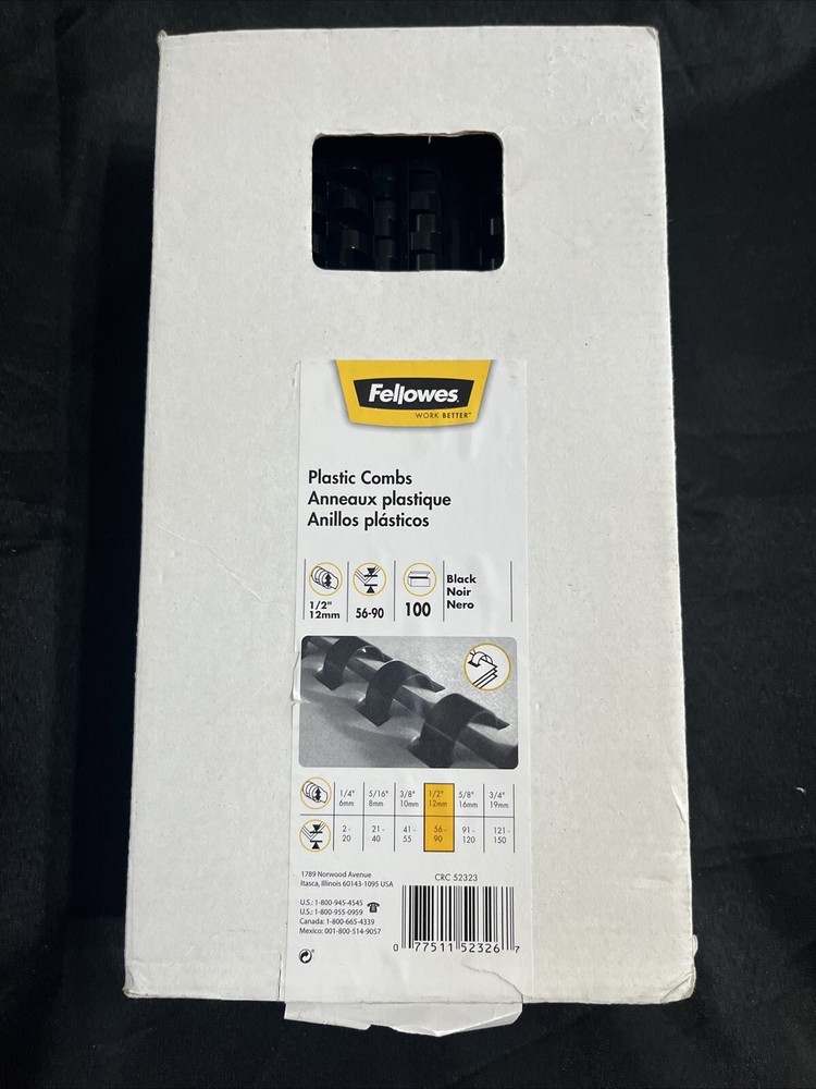 Fellows Plastic Binding Combs Black Presentation Report Book 1/2” 90 PCs