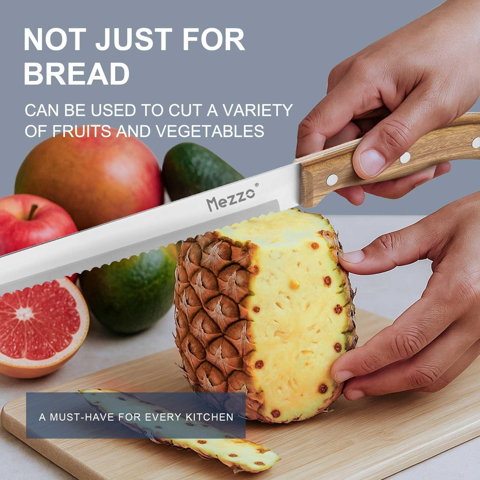 Mezzo Serrated Bread Knife for Homemade Bread High Carbon Steel Sourdough Kni...