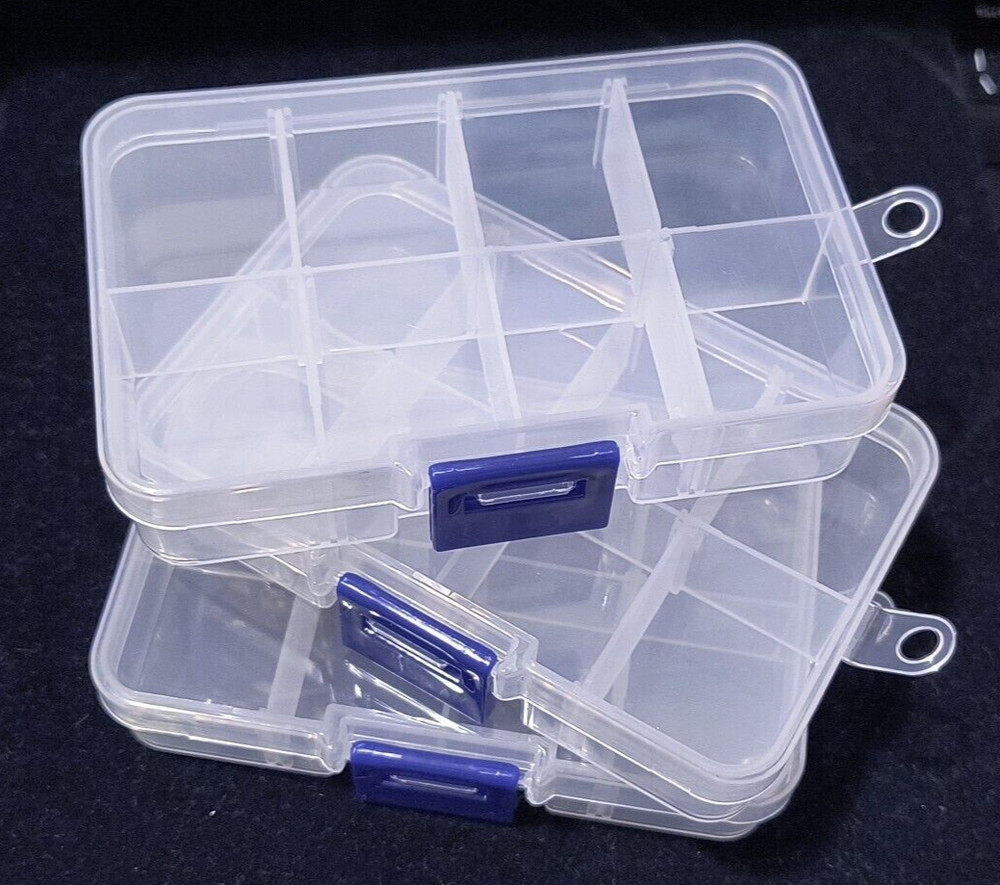 3-Pack Clear 8-Grid Plastic Box Organizer Bead Components DIY Jewelry Storage