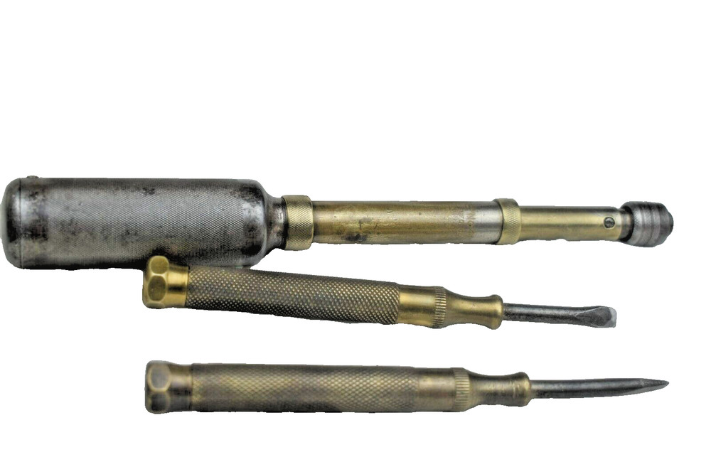 Yankee no. 41 push hand drill w/2brass Nesting screwdrivers