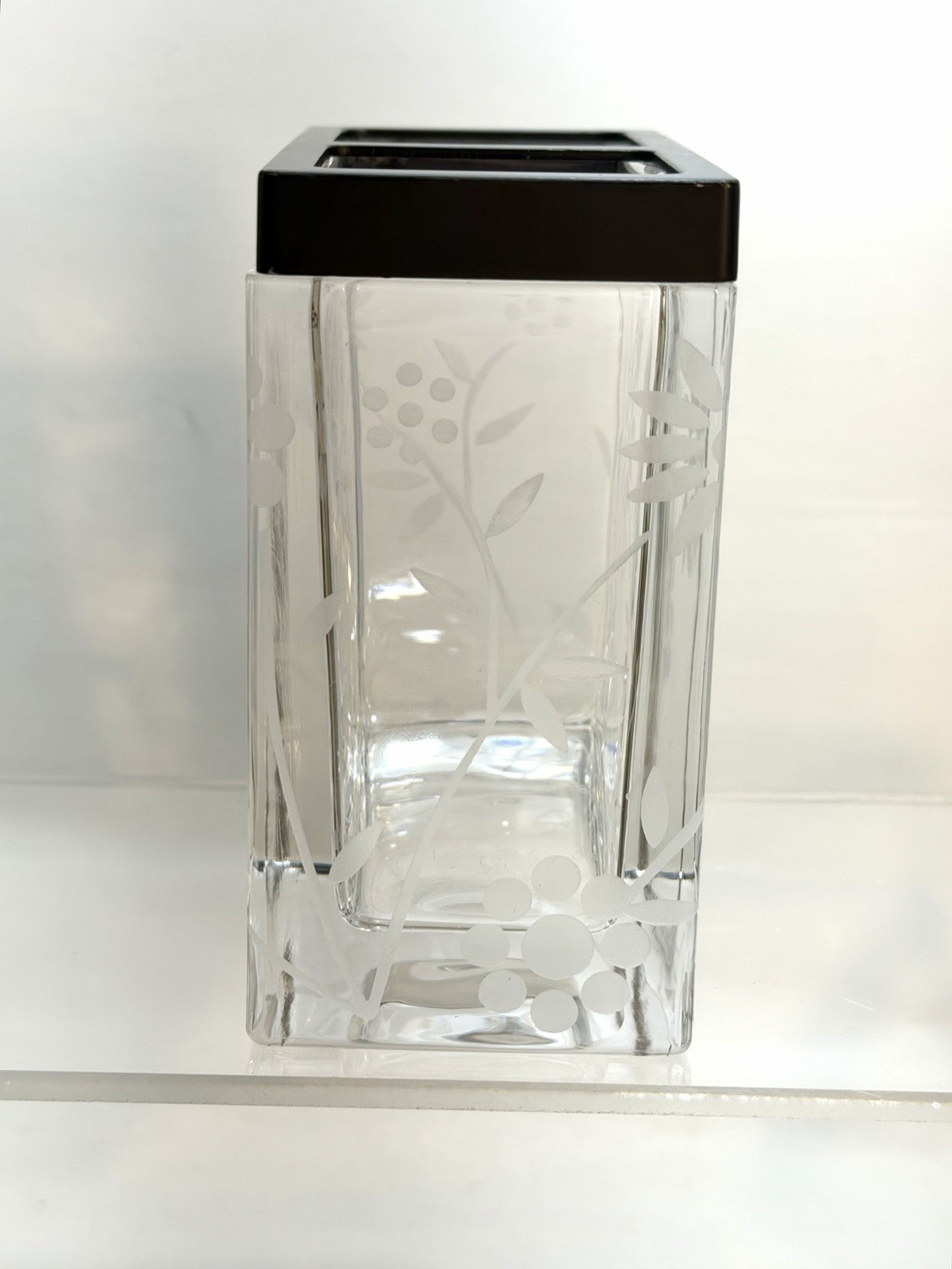 🌿 Etched Clear Glass Toothbrush Holder Heavy Quality Glass 4.75” Tall