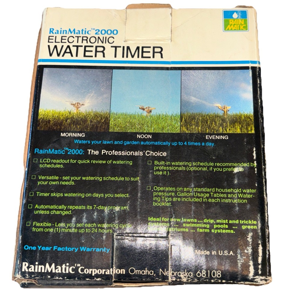 Rain Matic 2000 Electronic Water Timer Made In USA 4 Cycles