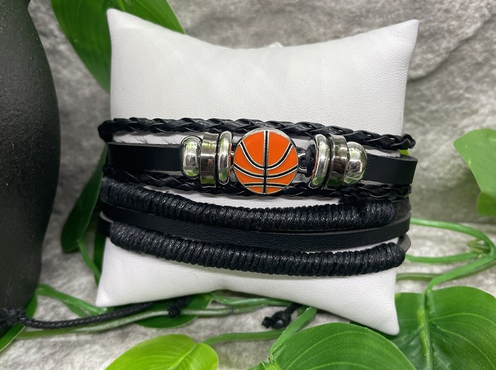 2 PC Basketball Leather Bracelet Stackable Adjustable Tie New B2810