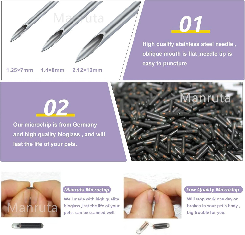 Microchip ID Bioglass Transponder Tag Injectable with Sharp Needle 5 Pack Mini S