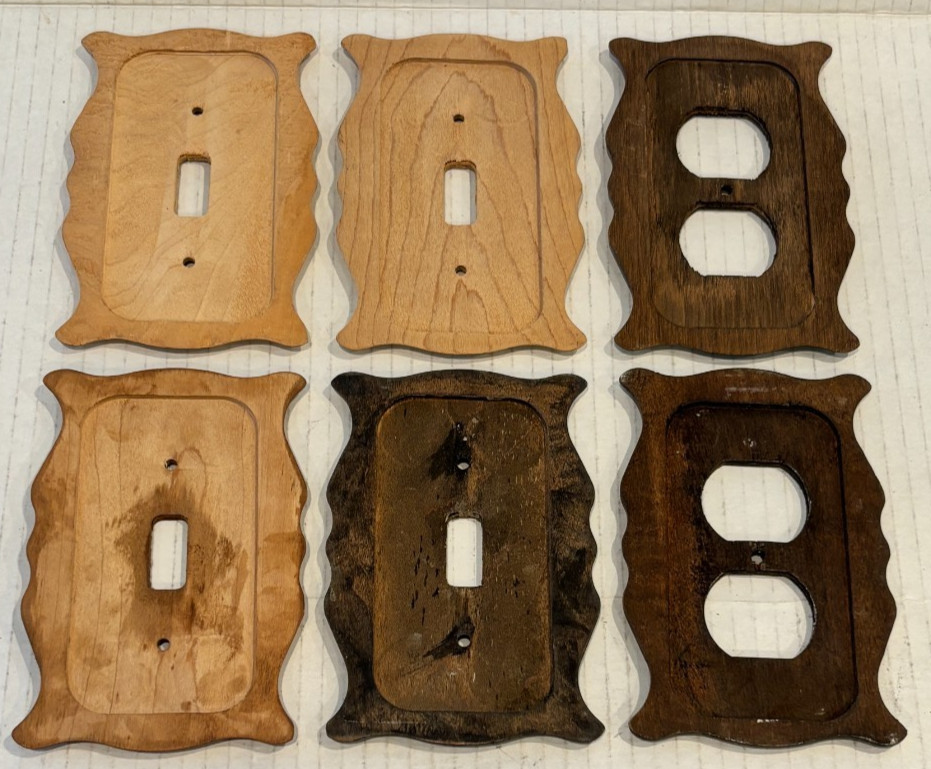 6 Vintage, Solid Wood Switch Plates & Outlet Covers, Lot