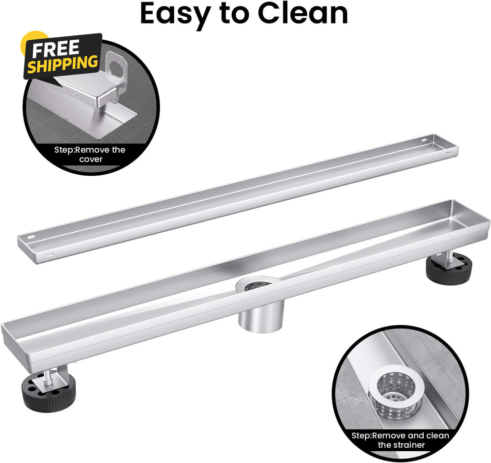 Linear Shower Drain 30 Inch Brushed Nickel with Tile Insert Rectangle Floor