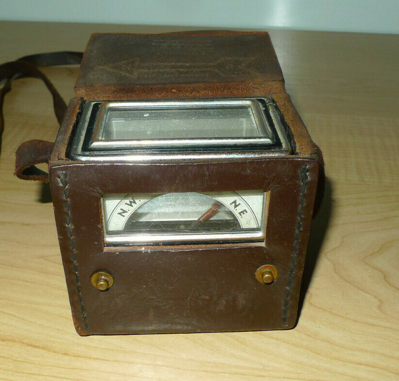 Vintage 1950's Aqua Valve Box Locator W/ Brown Leather Case and Instructions