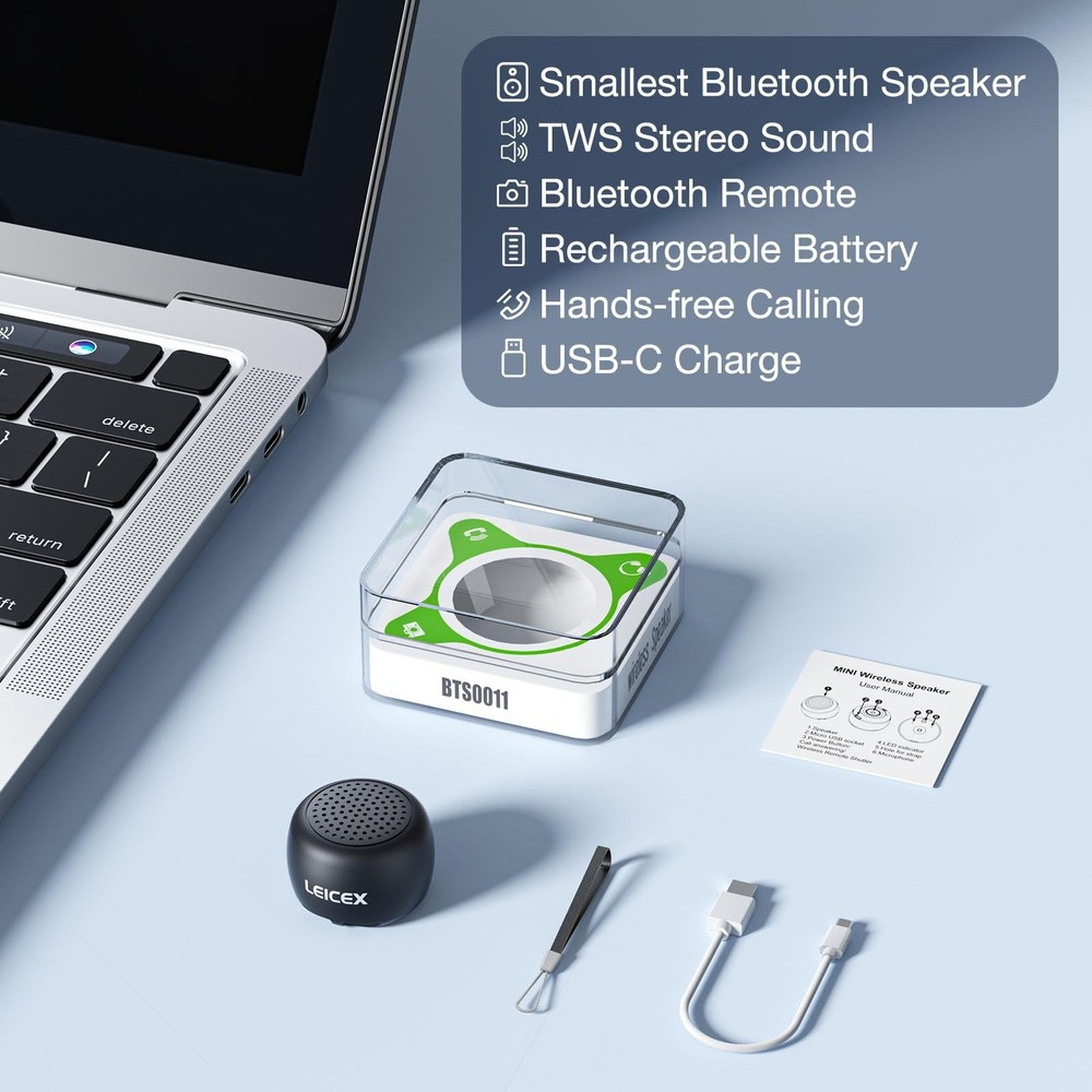 Mini Bluetooth Speaker, Small Tiny Portable Bluetooth 5.0 Speakers Perfect fo...