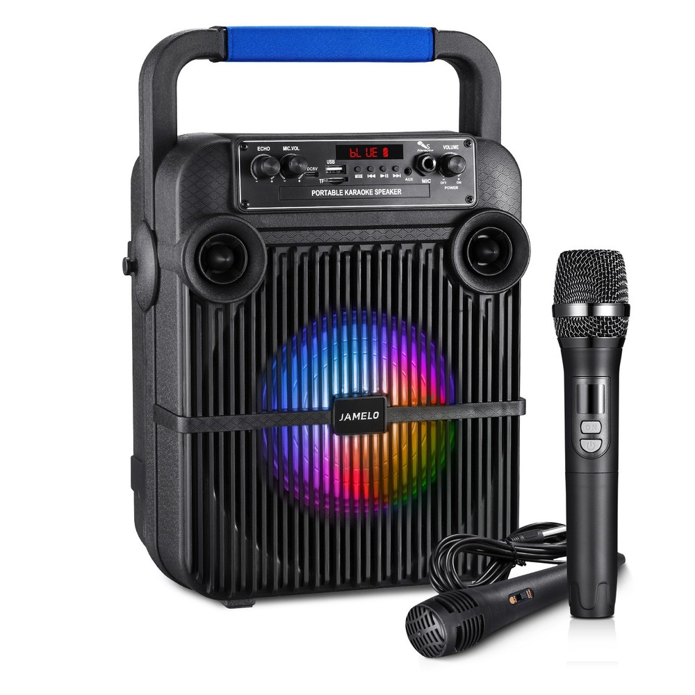 JAMELO Bluetooth Speaker Karaoke Machine with 1 Wireless Microphone/1 Wired Mic
