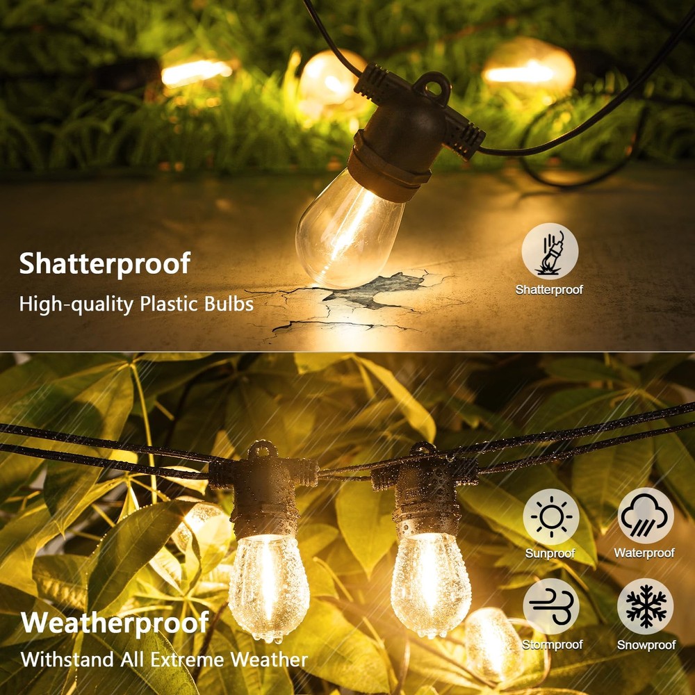 48FT S14 Solar String Lights Outdoor with Remote Controller, Solar Powered Pa...