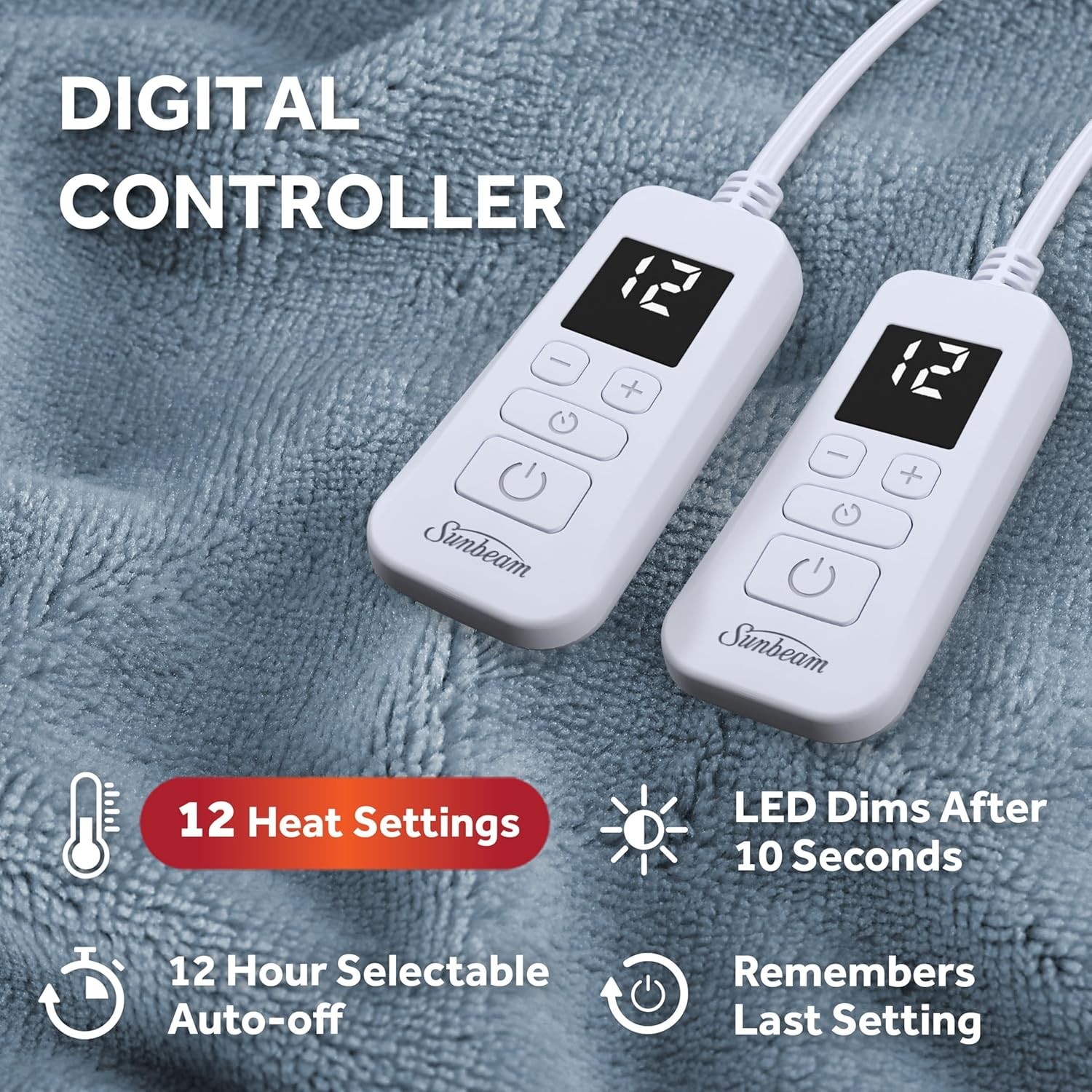 Sunbeam Royal Luxe Microplush Electric Heated Blanket Blue Full Size 84' x 72"