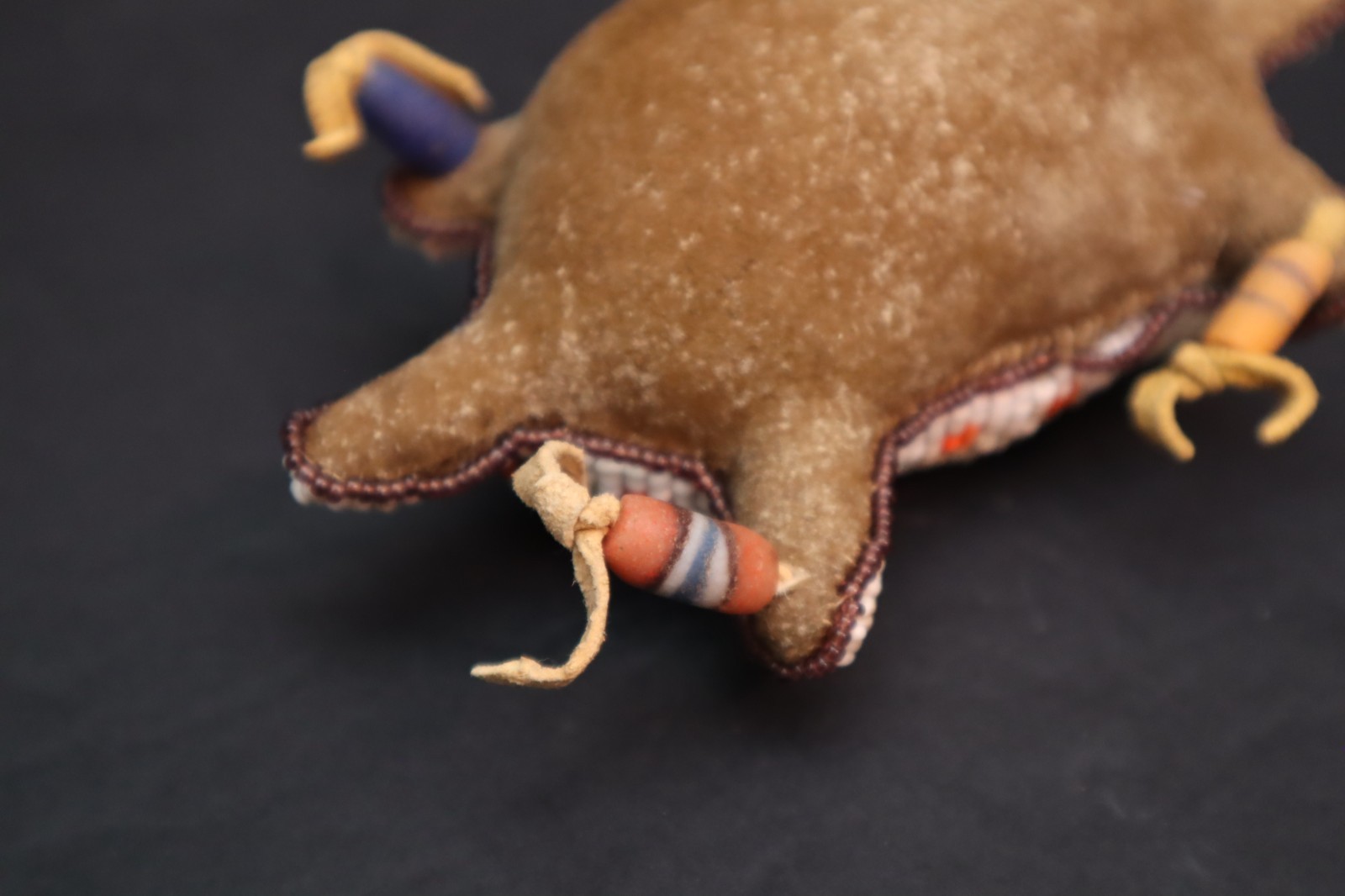 HAND MADE NATIVE AMERICAN BEADED LEATHER FETISH, TURTLE AMULET VINTAGE