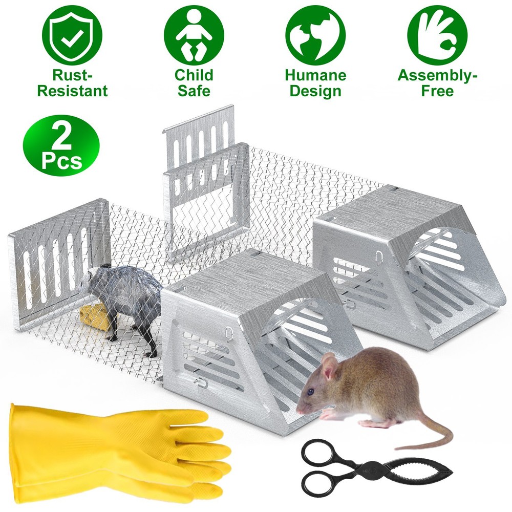 2x Reusable Humane Mouse Trap Cage W/ Auto Continuous Function& Single Way Door