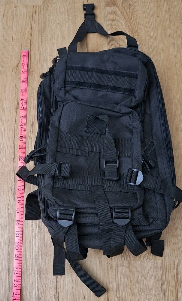 Military Tactical Black Backpack Pockets