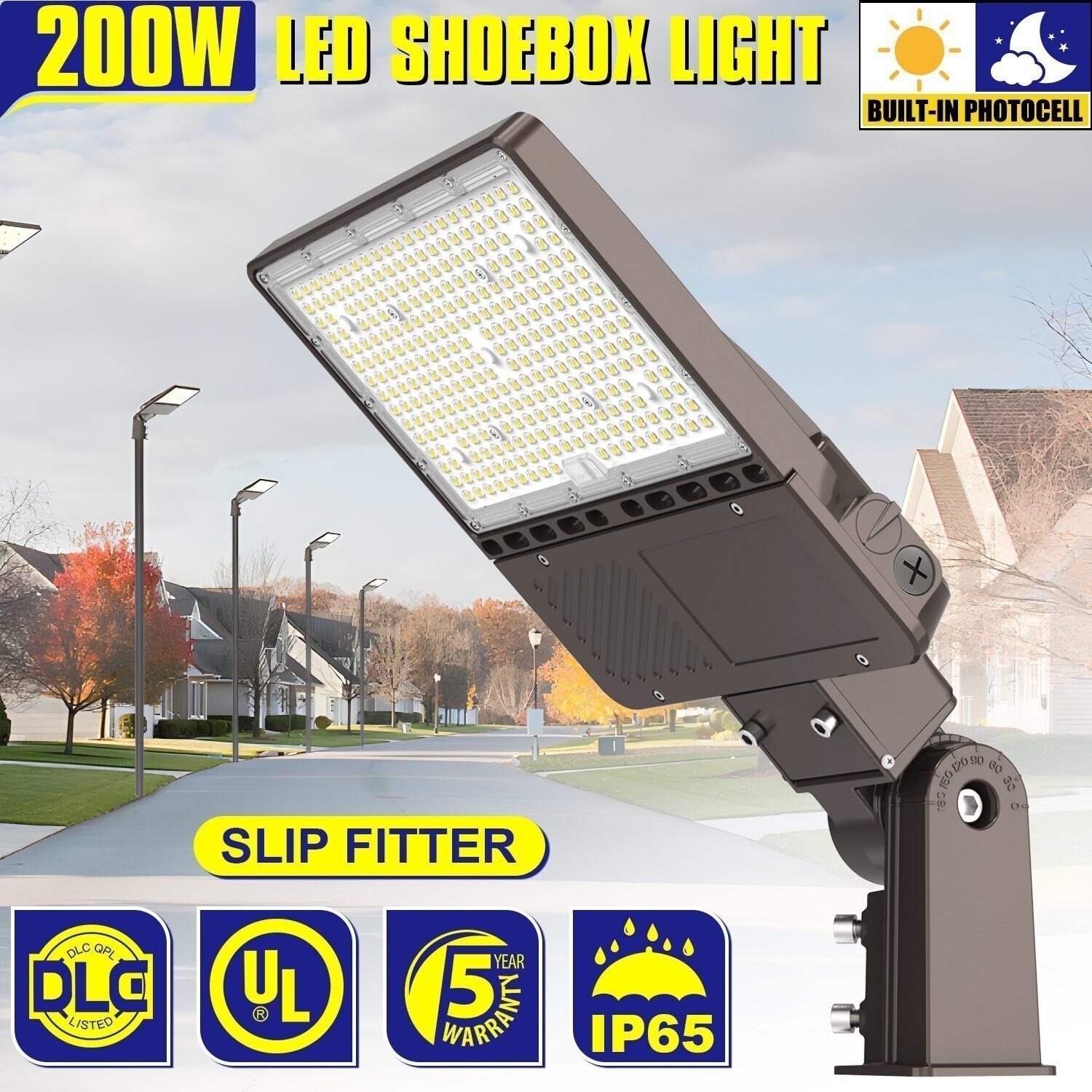 200W LED Parking Lot Light Dusk To Dawn Commercial Shoebox Pole Fixture 28000LM