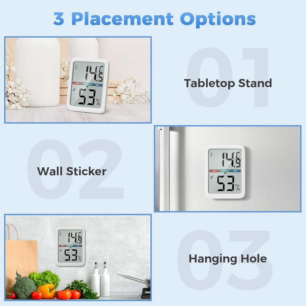 Precision Digital Thermometer & Hygrometer with Large LCD & Multiple Mounting...