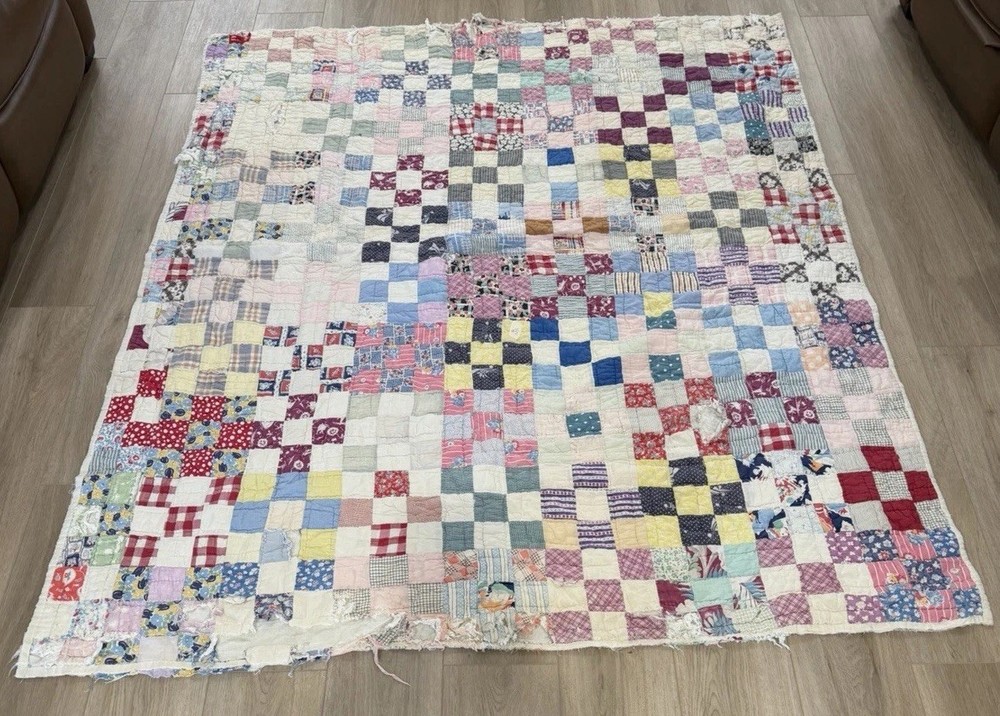 Old Vintage Patchwork Quilt 63 X 74