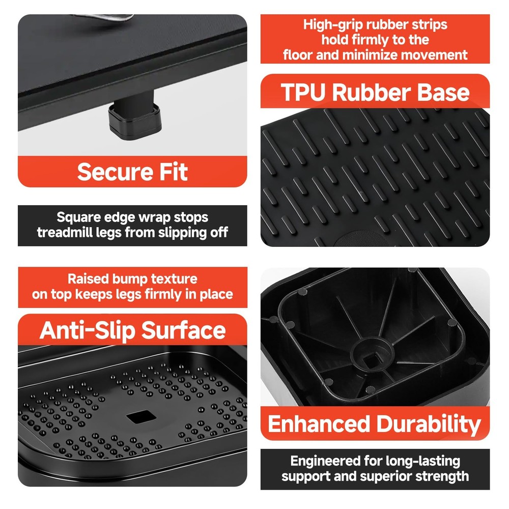 4-Pack Treadmill Incline Riser Blocks, Stackable Black