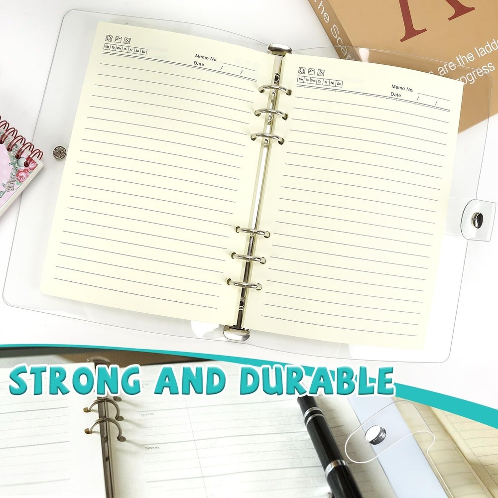 2 Pack A5 Transparent Soft PVC 6-Hole Binder Notebook Covers with Snap Button...