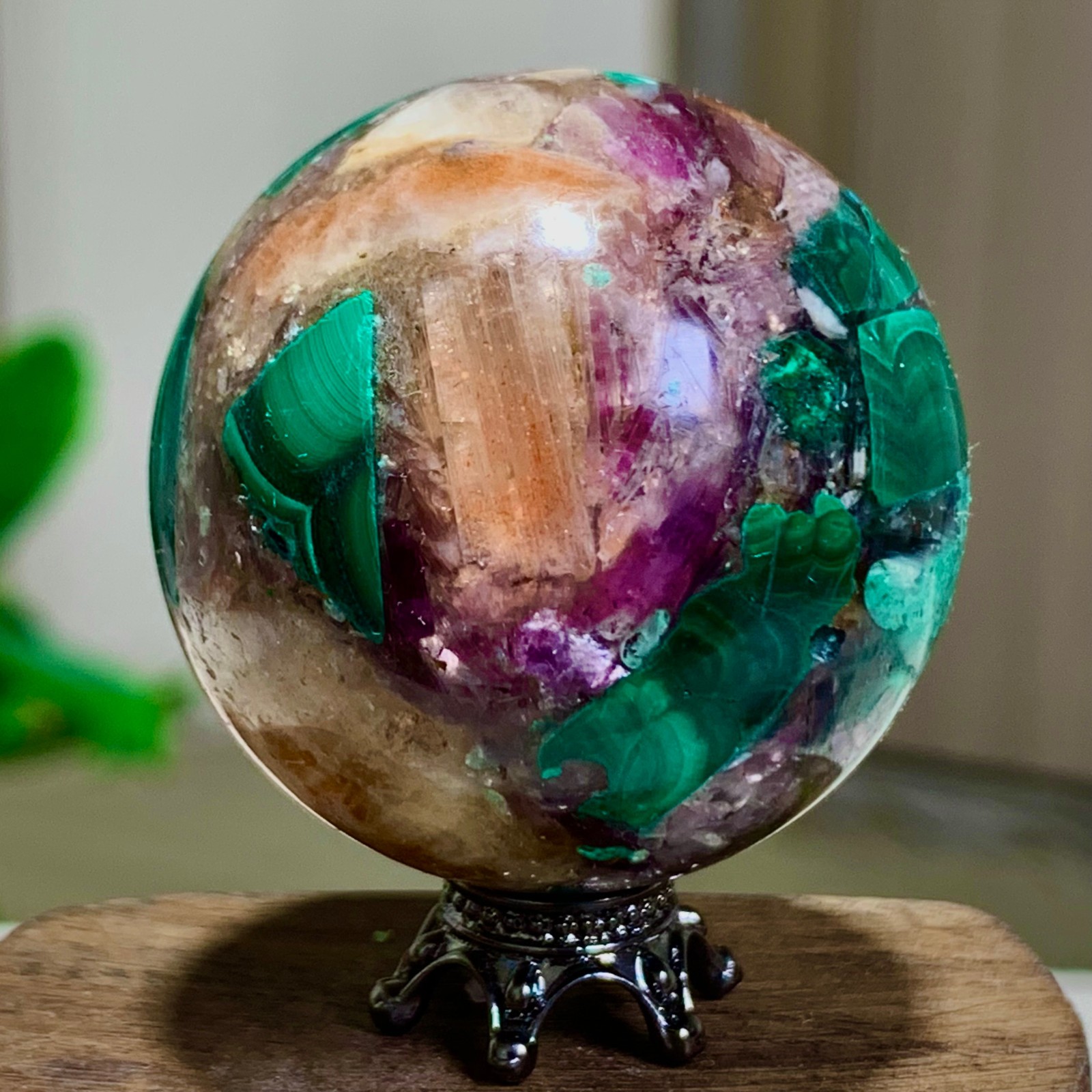77G Newly discovered rare malachite purple mica symbiotic sphere restoration