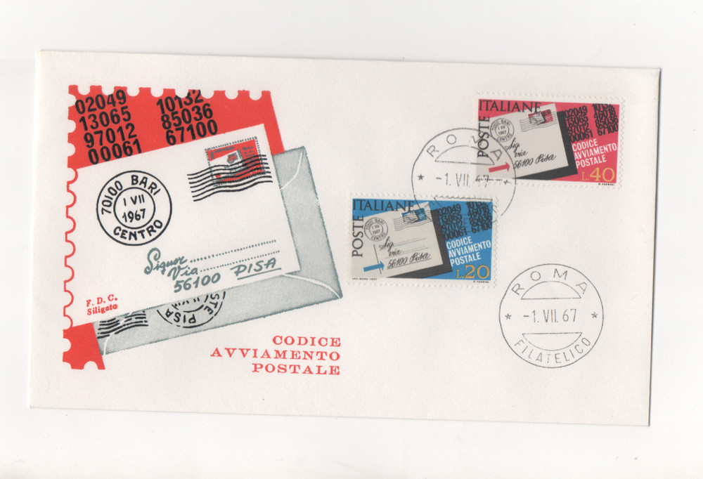 REPUBLIC - FDC - 1967 - CODE - START-UP - POSTAL - SILIGATO