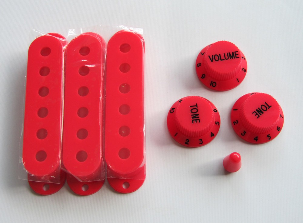 ST Style Red Guitar Pickup Covers Knobs (Black Numbers) & Switch Tip for Strat