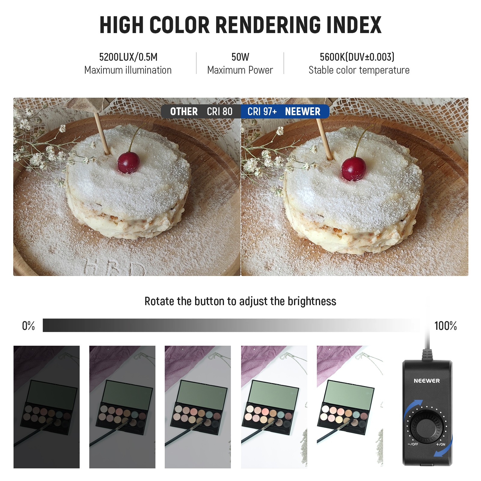 NEEWER LP60D 24" Photo Light Box w/4 Backdrops, 5600K 160 LEDs, Dimmable