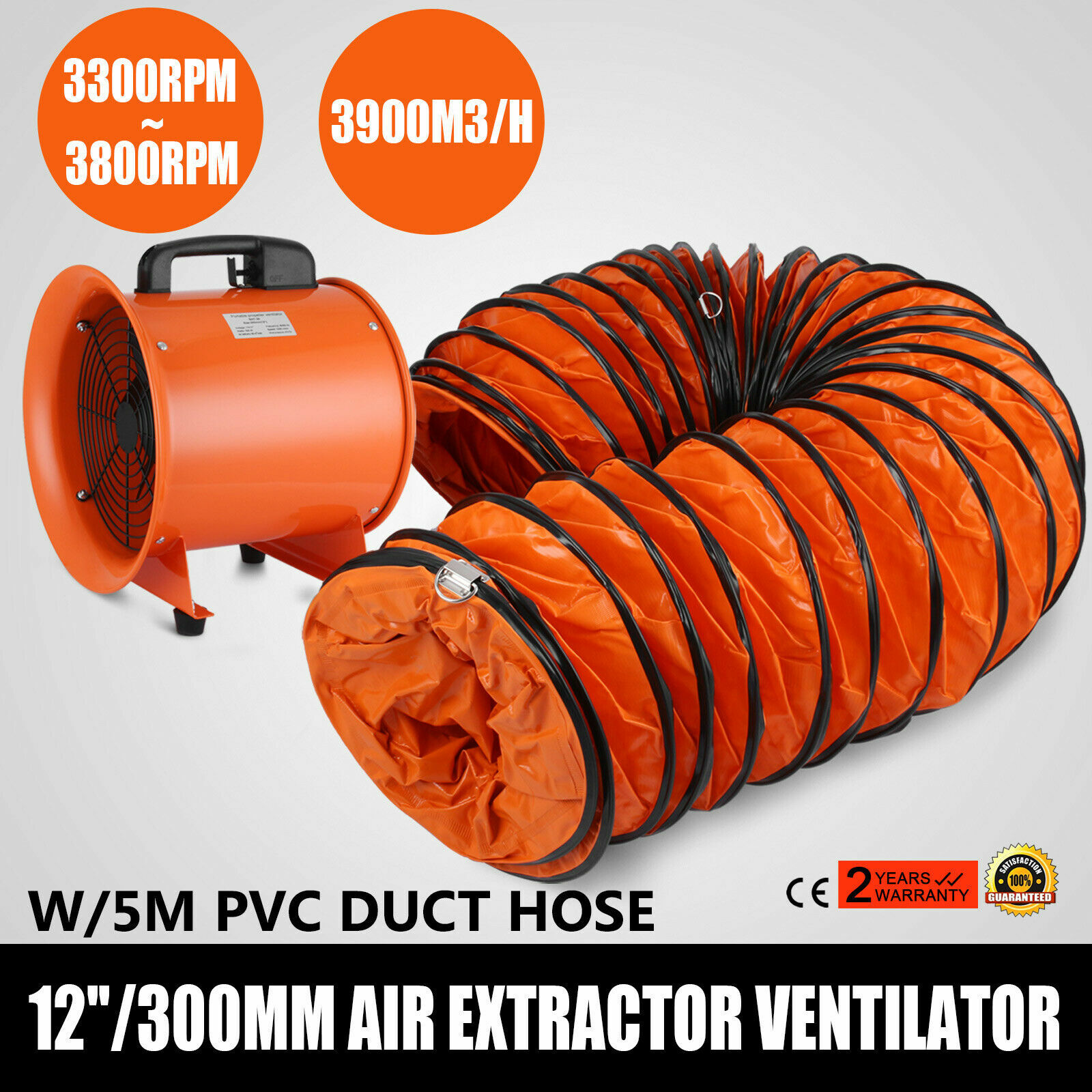 12" Extractor Fan Blower portable 5m Duct Hose Ventilator Industrial Air Mover